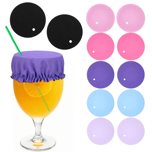 HJZHII 12PCS Reusable Drink Cover Scrunchie with Straw Hole Black Pink Blue