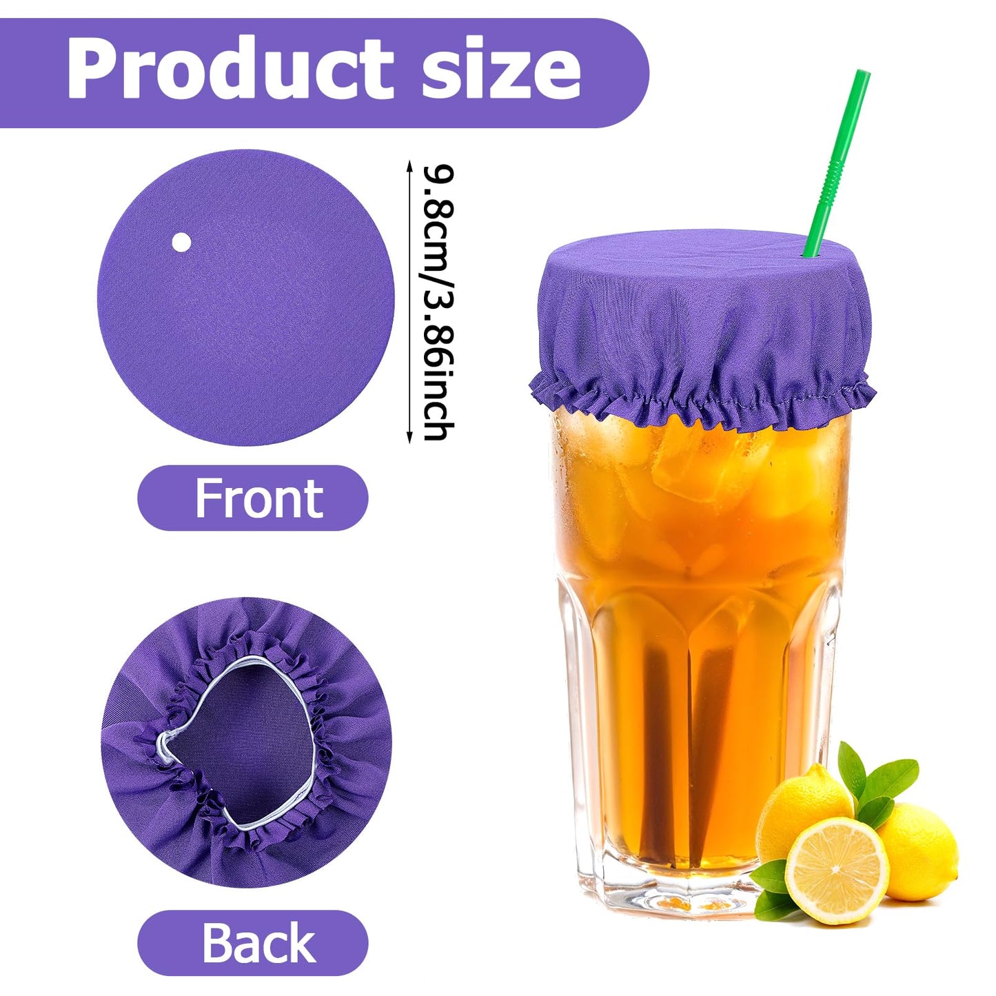 HJZHII 12PCS Reusable Drink Cover Scrunchie with Straw Hole Black Pink Blue
