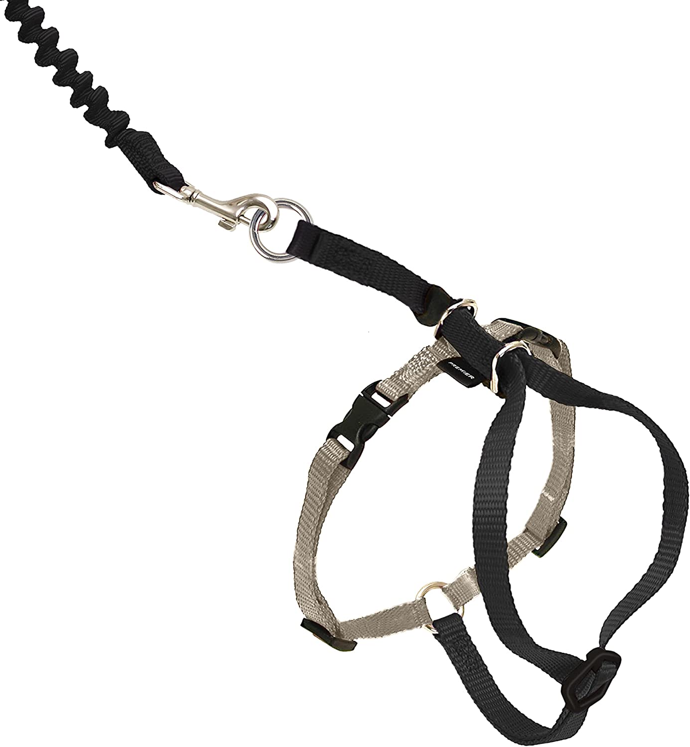 Kitty Nylon Cat Harness & Bungee Leash, Black/Silver
