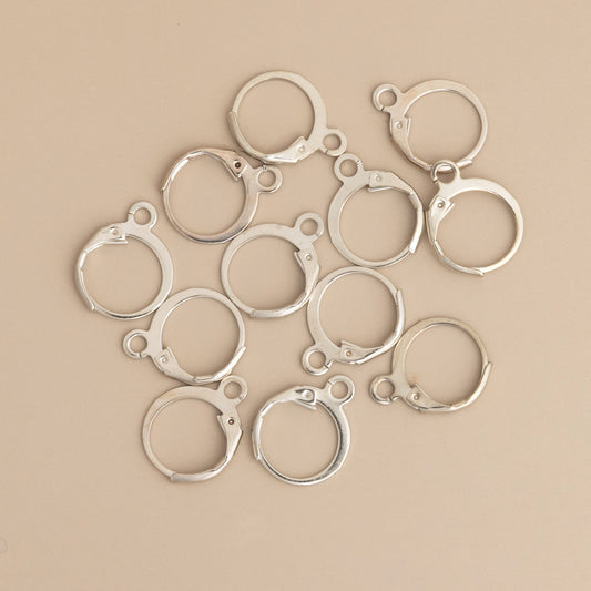 12mm Small Hinged Silver Huggie Hoops Findings 12 Pack