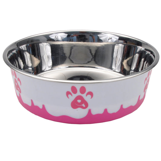 Non-Skid Paw Design Dog Bowls by Maslow, Pink