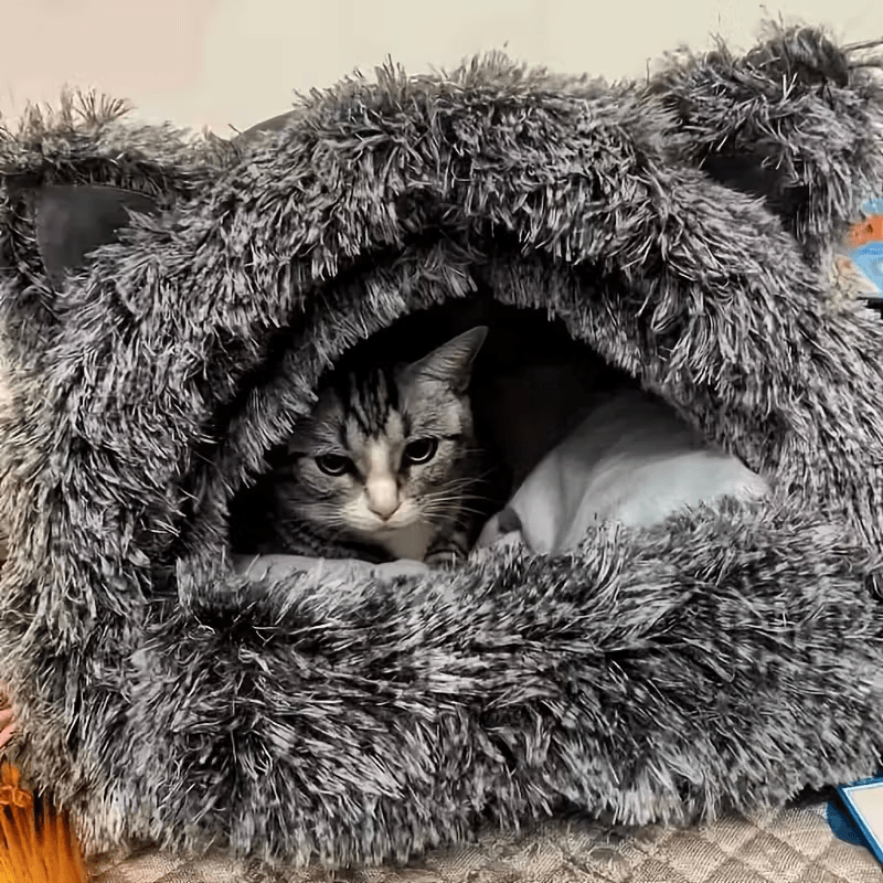 Winter Warm Fleece Cat Cave Windproof 360° Thermal Comfort for Cats & Small Dogs