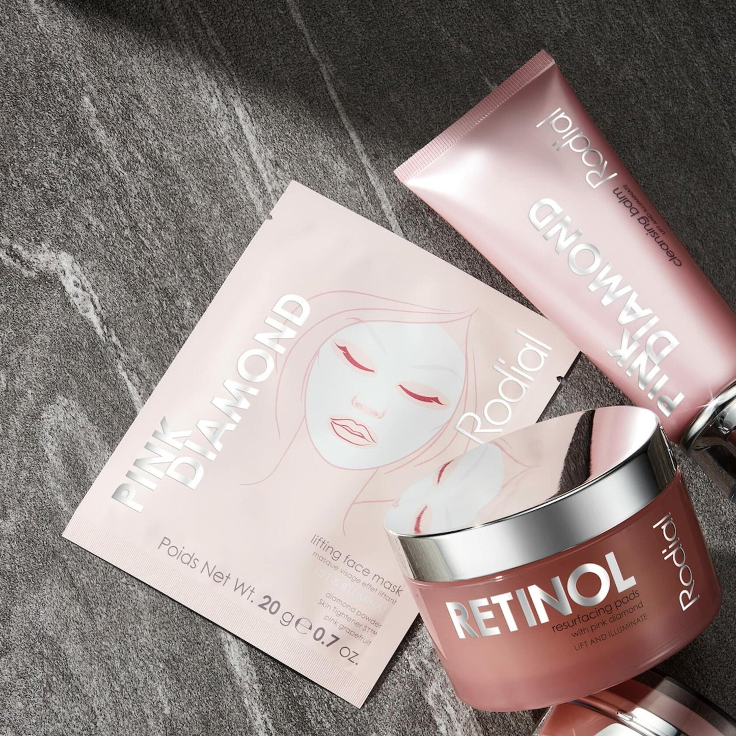 Rodial Pink Diamond Lifting Face Sheet Mask 4 Sachets Diamond Powder